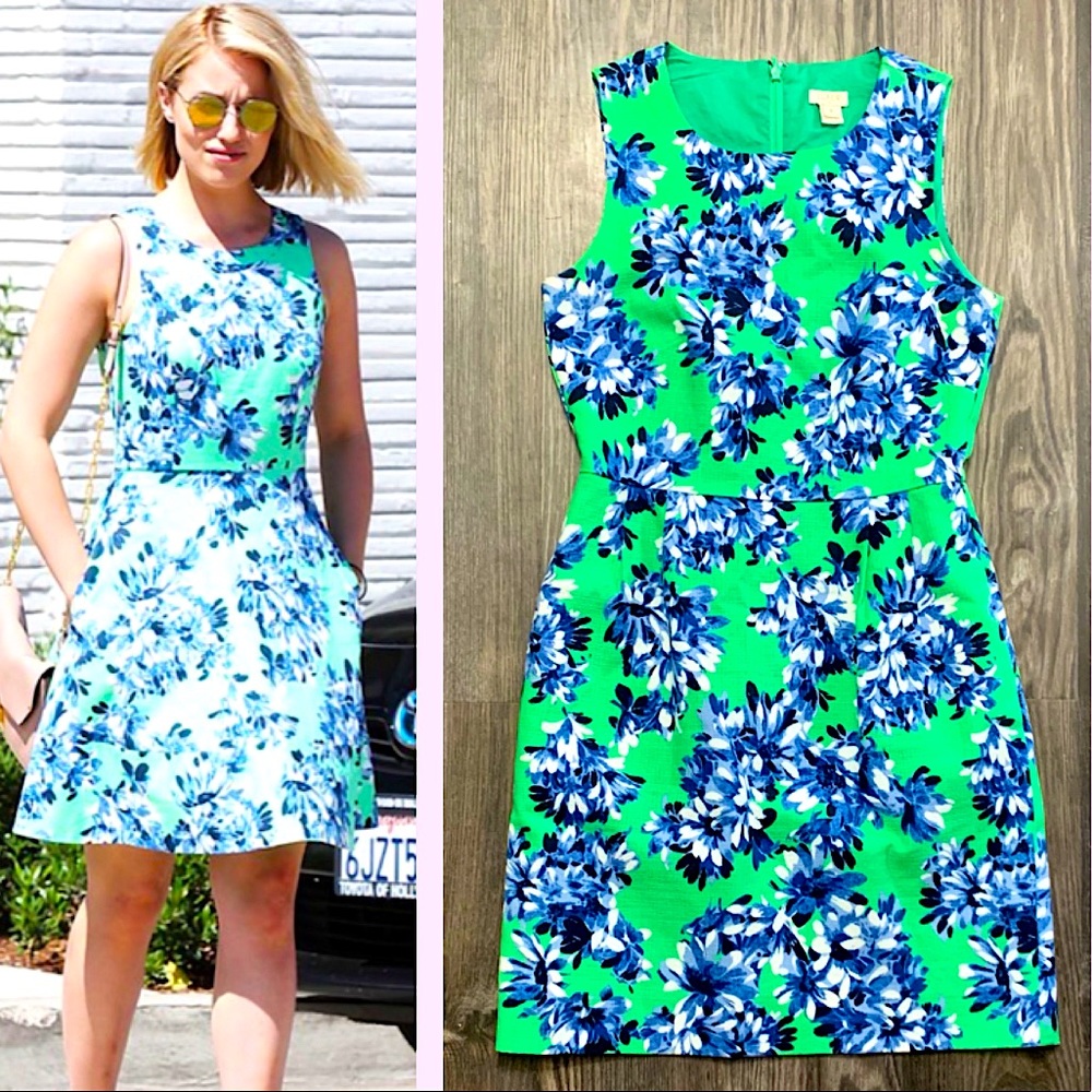 NWOT J.Crew neon green & blue floral dress, size 0